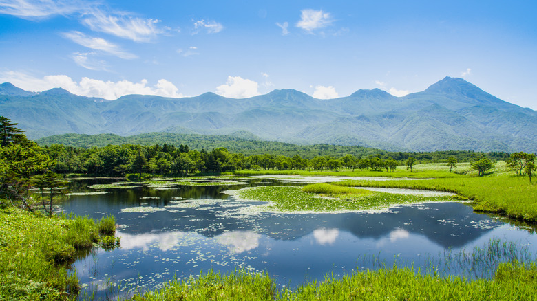 Lake and mountain range in Shiretoko