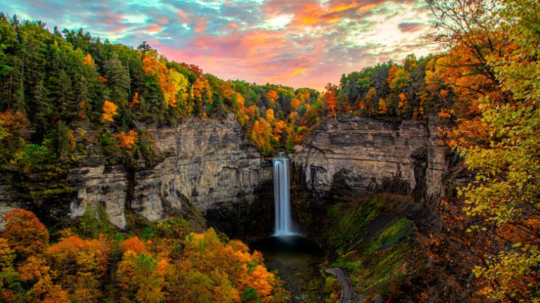 Autumn sunset at Taughannock Falls