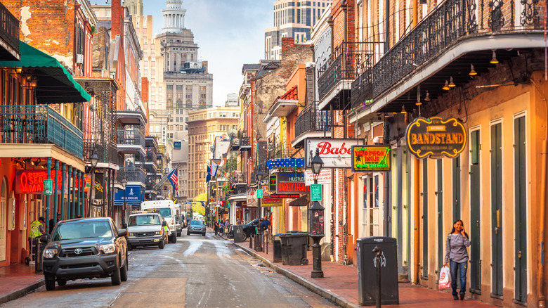 Bourbon Street daylight storefronts