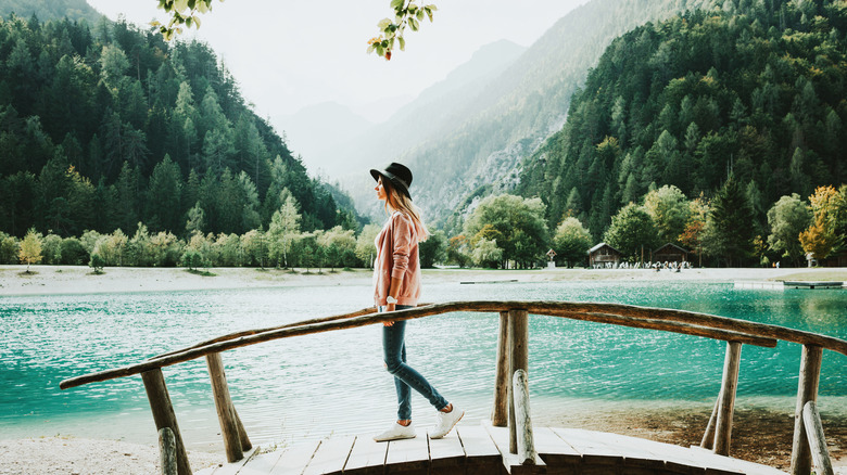 Young woman Lake Jasna mountains