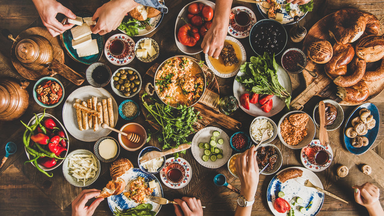 Van breakfast spread on table