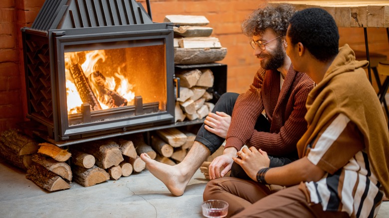 Male couple by fires