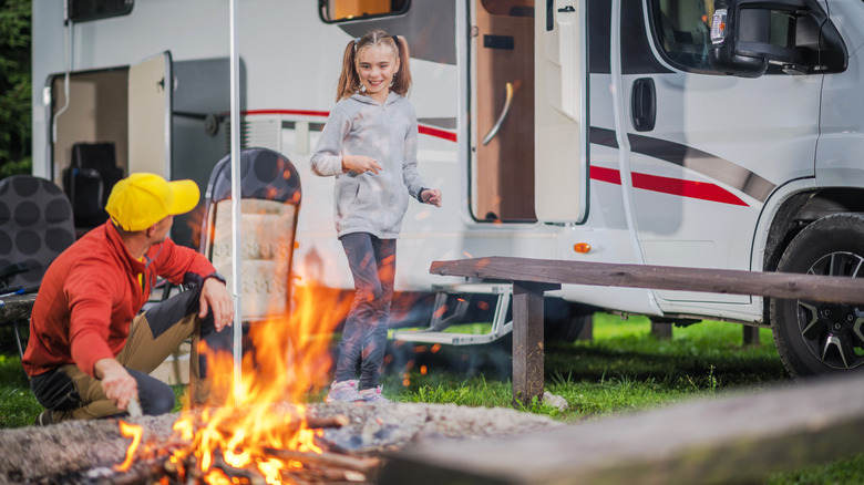 Father and daughter camping