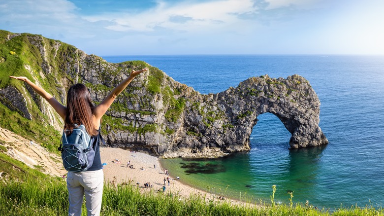 Woman hiking on the coast