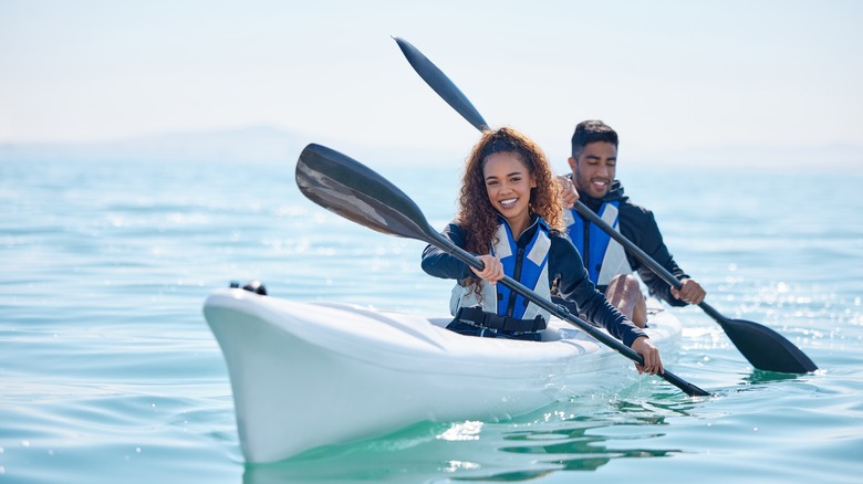 Couple kayaking together