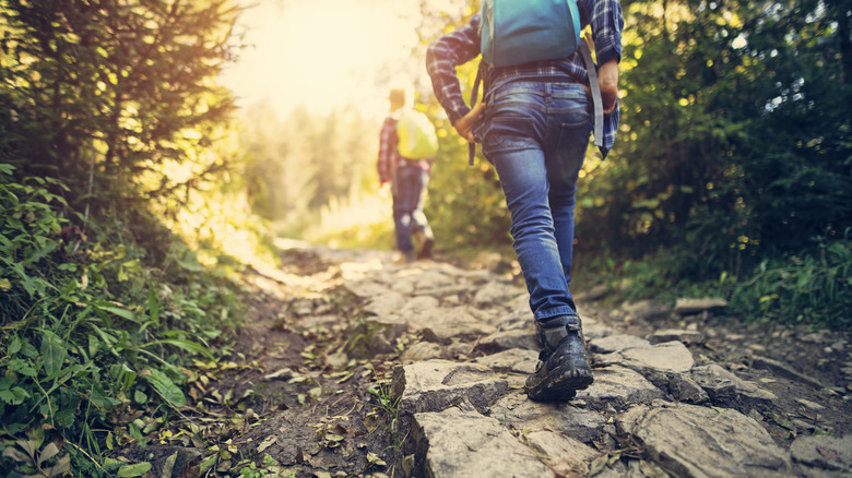 hikers on stone path