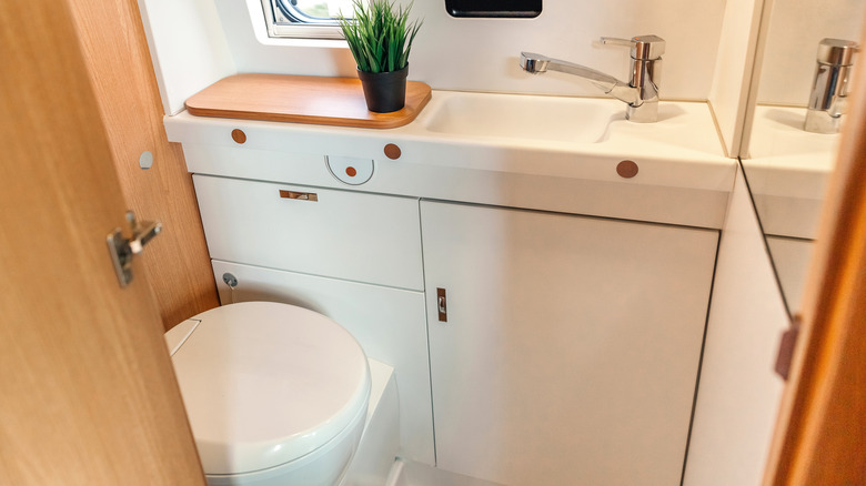 A bathroom in an RV