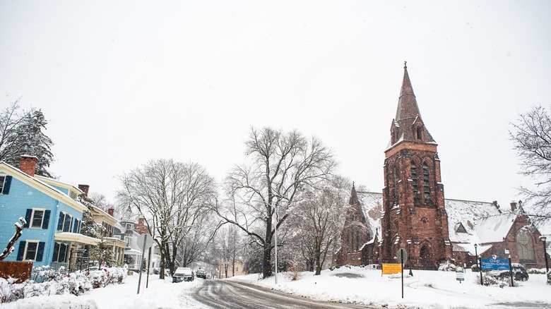 Snowy church in Poughkeepsie, New York