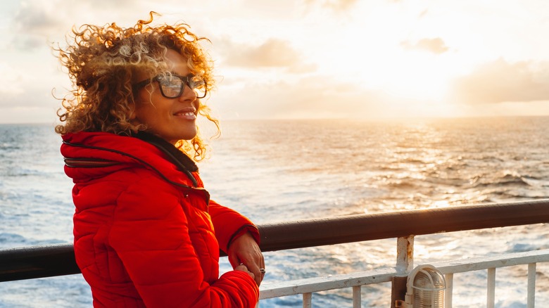 Woman on ship deck