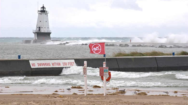 red flag on Lake Michigan beach