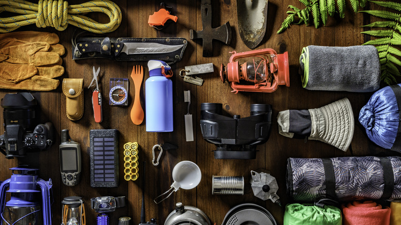 laid out camping items