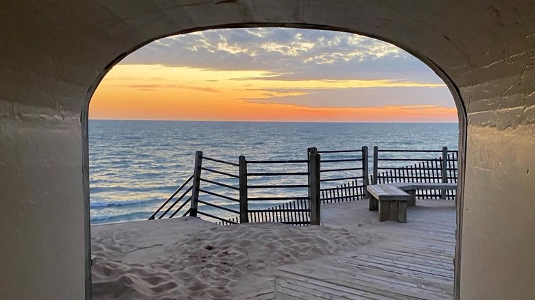 A Sand Dune Tunnel Opens Up to a Stunning Lake Michigan Beach Park with Scenic Swims and Gorgeous Sunsets